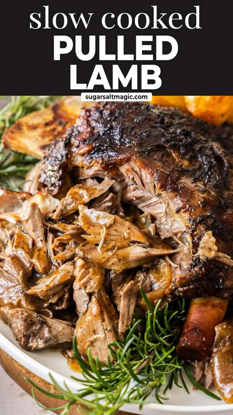 This meltingly-tender slow cooked pulled lamb shoulder is so effortless, it practically cooks itself. It's rich, succulent, fall off the bone good. Lamb Tacos Slow Cooker, Lamb In Crockpot Slow Cooker, Slow Cooked Lamb Roast, Slow Cooker Pulled Lamb, Crock Pot Lamb Roast, Lamb Shoulder Roast Slow Cooker, Dutch Oven Lamb Roast, Slow Cook Lamb Shoulder, Lamb Pot Roast