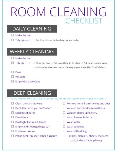 Room Cleaning Checklist (for tweens & teens) - Room Cleaning Checklist, Bedroom Cleaning Checklist, Clean Room Checklist, Room Cleaning Tips, Daily Cleaning Checklist, Room Checklist, Deep Cleaning Checklist, Room Cleaning, Cleaning My Room