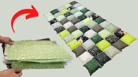 Easy DIY Bed Mattress Using Scrap Fabrics | DIY Joy Projects and Crafts Ideas Diy Mattress Topper, Diy Mattress, Simple Sewing Tutorial, Diy Joy, Large Beds, Fabric Scissors, Mattress Topper, Diy Bed, Fabric Squares