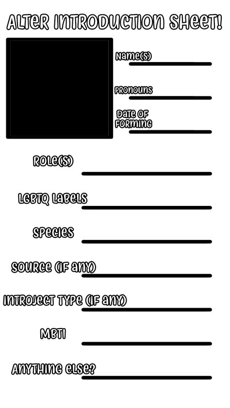 Alter Introduction Template Did, Did System Pfp, Alter Intro Template, Did System Intro Template, Emetophobia Bingo, Alter Intro, Did System Alter Intro, Did System Alter Roles, Osdd-1b System