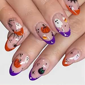 Fake Nail Tips, Halloween Nails Easy, Halloween Press On Nails, Nails Halloween, Kawaii Nails, Halloween Nail, Ghost Pumpkin, Acrylic Nail Art, Nail Art Accessories