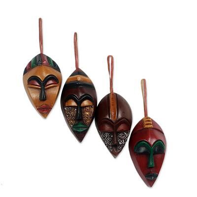 Wood ornaments, 'Celebration Masks' (set of 4). Shop from #UNICEFMarket and help save the lives of children around the world. African Christmas Tree, Diy Kwanzaa Decorations, Winter Solstice Crafts, Christmas In Africa, Solstice Crafts, African Ornaments, South African Christmas, Slave Ships, Salon Christmas