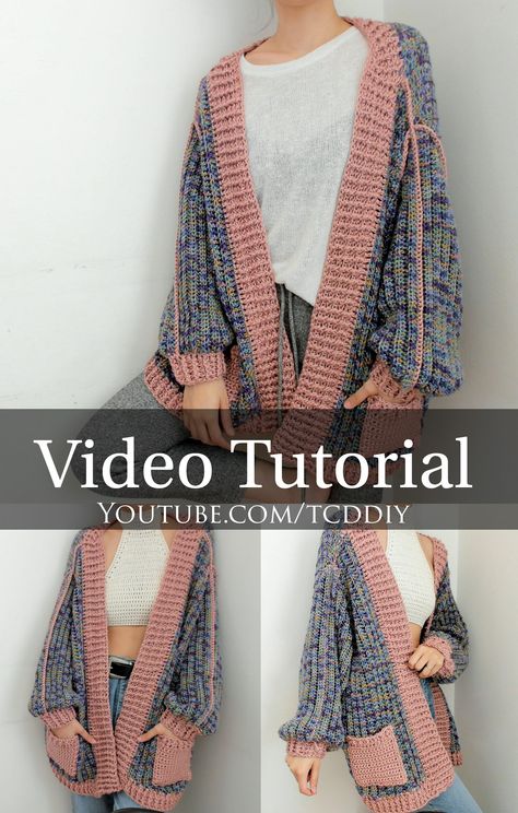 Know how to to do half double crochet's? Make this beginner friendly crochet cardigan! It can be made to any size from toddler to XXL and is a great unisex piece for all of your loved ones! We have a detailed PDF pattern as well as our video tutorial, link in the description of the video! 💖 Be sure to follow on YouTube, Instagram and check out my Etsy @TCDDIY Modern Haken, Youtube Instagram, Crochet Diy, Crochet Jacket, Modern Crochet, Crochet Cardigan Pattern, Cardigan Pattern, How To Crochet, Crochet Cardigan