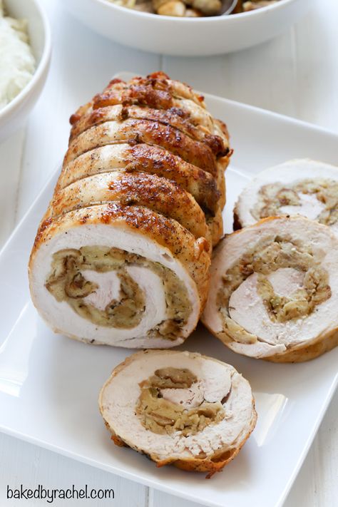 Turkey Roulade with Bread Stuffing | Baked by Rachel Fast Thanksgiving Recipes, Christmas Supper, Christmas Dinner Dishes, Turkey Roulade, Roulade Recipe, Easy Christmas Dinner, Bread Stuffing, Christmas Dinner Menu, Turkey Breast Recipe