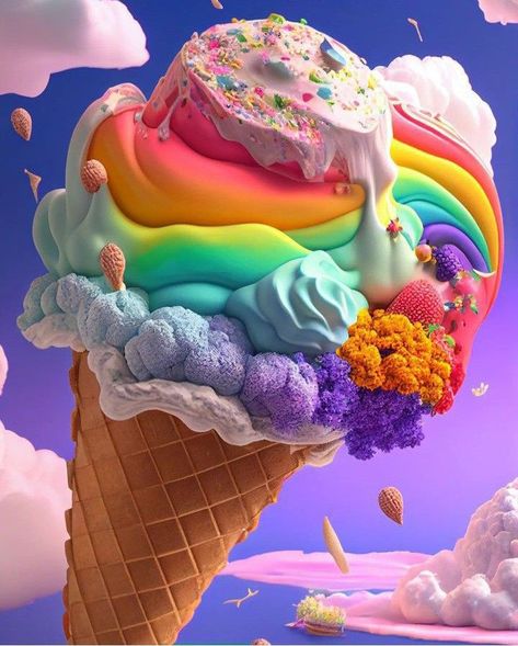 Candyland Artwork, Ice Cream Wallpaper, Candy Decorations Diy, Ice Cream Art, Colorful Desserts, Ice Cream Brands, Cream Art, Candy Art, Ice Cream Cones