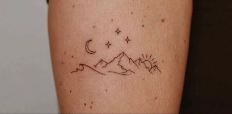 Tiny Mountain Tattoo, Fine Line Mountain, Line Mountain Tattoo, Fine Line Mountain Tattoo, Simple Wave Tattoo, Tattoos 2023, Wave Tattoo, Planet Tattoos, Health Tattoo