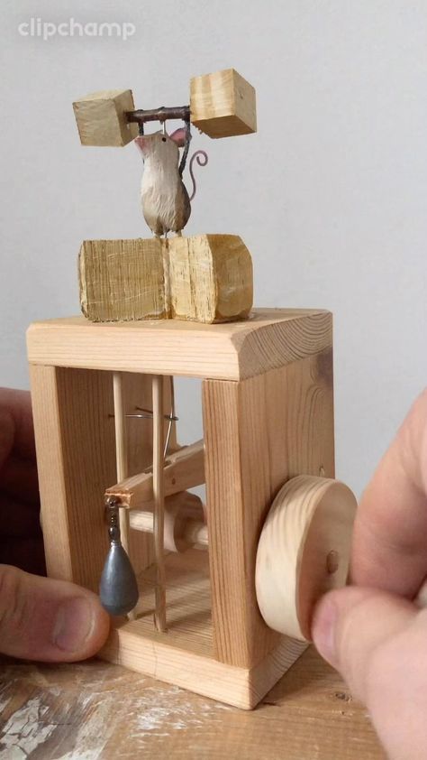 Amedeo Capelli on Instagram: “Cheese make strong! 🐭 🧀 #automata #mouse #mice #gymmotivation #cheese #littlemouse #countrylife #catofinstagram” Automata Diy How To Make, Kinetic Toys, Wood Carving Art Sculpture, Free Woodworking Plans, Woodworking Plan, Woodworking Skills, Small Wood Projects, Wood Working For Beginners, Woodworking Furniture