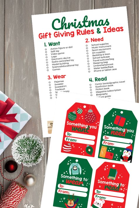 Something You Want Need Wear Read Tags Free Printable, Want Need Wear Read Printable, Christmas Gift Rules, Want Need Wear Read, Free Christmas Tags, Free Christmas Tags Printable, Christmas Gift Tags Free, Something To Read, Reading Printables