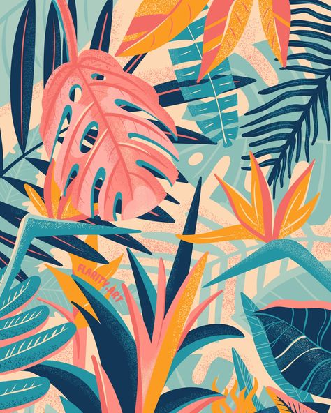 Tropical Botanical Illustration, Retro Tropical Aesthetic, Agave Mural, Tropical Blanket, Tropical Drawing, Vibes Illustration, Tropical Leaves Illustration, Mural Illustration, Tropical Aesthetic