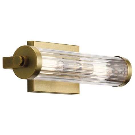 Azores 2 Light Wall Sconce Natural Brass | Kichler Lighting Bathroom Half Bath, Light Edit, Lake House Lighting, Industrial Vanity Light, Urban Lights, Bath Design Ideas, Industrial Vanity, Greenfinch, Powder Room Vanity