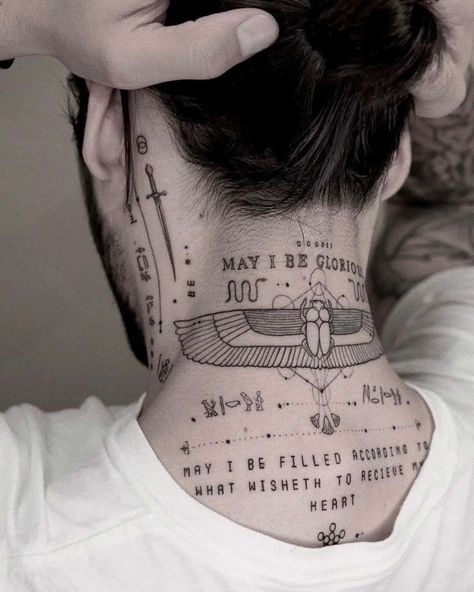 Johnny Drop Tattoos, Adventure Tattoo Men, Back Of Neck Tattoos, Front Neck Tattoo, Africa Tattoos, Small Neck Tattoos, Mystical Tattoos, Neck Tattoos Women, Back Of Neck Tattoo