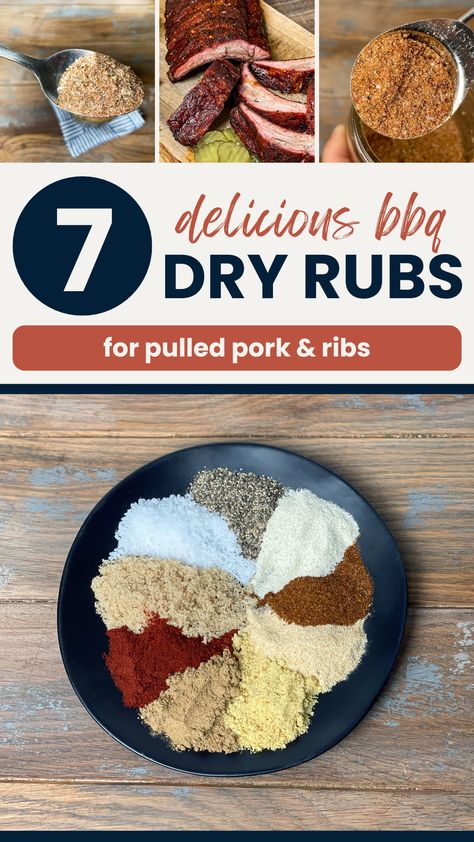 Ready to start experimenting with some new flavors? We have a great list of seven dry rub recipes for pulled pork and ribs to get you started. Bbq Dry Rub Recipes Pulled Pork, Smoked Rib Rub, Pork Ribs Dry Rub Recipes, Smoked Pulled Pork Rub Recipe, Pork Rub For Pulled Pork, Pork Rub Recipe Dry, Rib Rub Recipe Dry, Smoked Pork Shoulder Rub, Pulled Pork Dry Rub Recipe