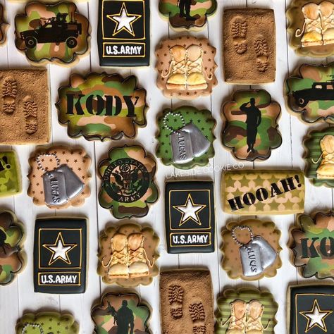 Camping Cookies, Army's Birthday, Promotion Party, Veteran’s Day, Fancy Cookies, Beautiful Cookies, Cookies Decorated, Baby Shower Cookies, Food Dessert