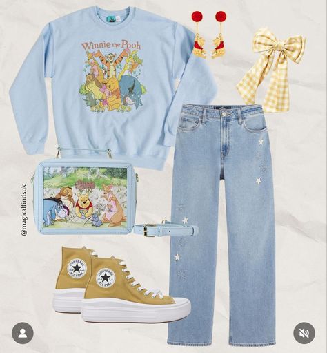 Disneybound Aesthetic, Disneybound Outfits Casual Summer, Aesthetic Disneybound, Winnie The Pooh Disneyland Outfit, Pooh Bear Disneybound, Disney Fits Aesthetic Summer, Casual Disney Outfits, Disney Fashion Outfits, Disney Park Outfit