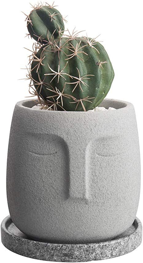 Amazon.com: MyGift Sleeping Face Style Grey Cement Planter Pot with Saucer: Garden & Outdoor Indoor Planters Pots, Pot With Face, Doll Head Planter, Face Plant Pot, Cement Candle, Face Style, Hanging Plants Indoor, Face Planters, Cement Planters