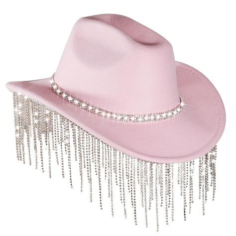 PRICES MAY VARY. ✨Comfortable Material - This hat is made of 65% cotton and 35% polyester, which is lightweight and skin-friendly. It is comfortable to wear for a long time without feeling uncomfortable and is very affordable and durable ✨Exquisite Design - The rhinestones of this cowboy hat sparkle under the light and combine fashion elements to make you the center of attention, perfect for everyday or party wear ✨Size - The head circumference of the hat is 56-58cm/22-22.8 inches, which is suit Cowgirl Style Outfits Pink, Bling Cowgirl Hat, Bedazzled Cowboy Hat, Pink Cowboy Hat Aesthetic, Sparkly Cowboy Hat, Pink Whitney Cowgirl Hat, Hot Pink Cowboy Hat, Pink Brimmed Hat For Rodeo, Pink Cowgirl Outfit