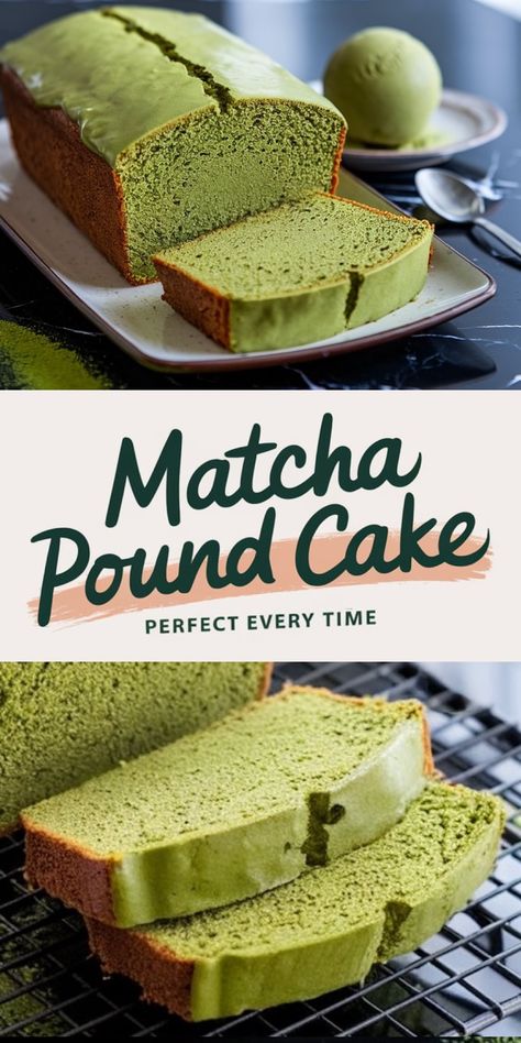 Matcha Pound Cake with Velvety Matcha Glaze - Pin Desserts Lemon Pound Cake With Glaze, Matcha Cream Cheese, Matcha Pound Cake, Pound Cake With Glaze, Pandan Recipe, Cakes With Cream Cheese Frosting, Matcha Bread, Cakes With Cream Cheese, Moist Lemon Pound Cake