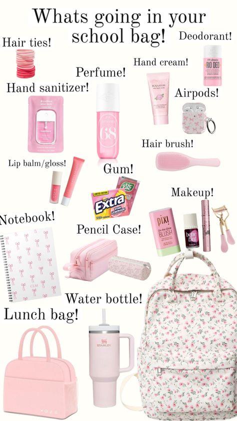 Secondary School Bag Essentials, What To Put In Your Purse When Traveling, Aesthetic Backpack Essentials, What To Pack In Your Backpack For Middle School, School Bag Necessities, That Girl Bag Essentials, Stuff For School Ideas, School Nessesities List, What To Put In Bag For School