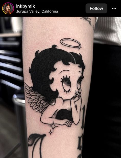 Betty Boop Tattoo, Betty Boop Tattoos, Single Needle Tattoo, Betty Boop Art, Dope Tattoos For Women, Tattoo Style Drawings, Classic Tattoo, Dot Work Tattoo, Dainty Tattoos