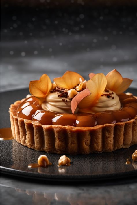 If you're a fan of sweet and indulgent desserts, then you're going to love this Dulcey apple and hazelnut caramel tart. This luxurious tart combines the rich and creamy flavors of Dulcey chocolate with the tartness of apples and the crunch of hazelnuts, all nestled in a crisp buttery tart crust. It's a showstopper dessert that's perfect for impressing guests or treating yourself. Chocolate And Apple Desserts, Acotar Dessert, Desserts For Guests, Fancy Tarts Desserts, Autumn Tarts, Tart Decorating Ideas, French Tart Recipes, Fancy Tarts, Cooking With Apples