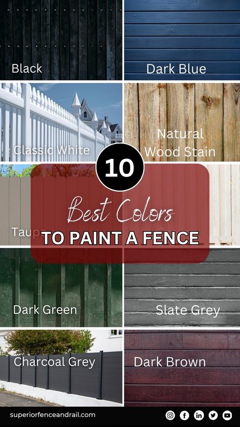 Express your style with our guide to the '10 Best Colors to Paint a Fence.' From classic neutrals to vibrant hues, discover the perfect palette to enhance your outdoor space. Elevate your curb appeal and redefine your boundaries with these stunning colors. Explore our recommendations for a fence that stands out with flair! Garden Fences Painted Colour, Dark Fence Paint Colors, Wood Fence Color Ideas Paint, Privacy Fence Color Ideas, Paint Backyard Fence, Paint Wooden Fence, Backyard Fence Colors, Backyard Fence Paint Color Ideas, Painted Fence Colors