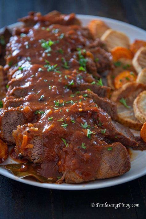 Beef Asado Recipe, Beef Asado, Pilipino Food Recipe, Asado Recipe, Central Luzon, Beef And Potato Stew, Chuck Roast Recipes, Marinated Beef, Beef Chuck Roast