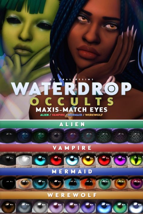 Discover these stunning Sims 4 alien eyes, mermaid eyes, vampire eyes, and werewolf eyes at number 39 on this Sims 4 eyes CC list. Every option is a Maxis Match! Whether you need default, non-default, or heterochromia choices, this list has everything. The best part is that these eye options are suitable for all ages (infant, toddler, adult, and even elder) and genders, giving your Sims truly mesmerizing looks. I've added these to my Sims 4 Eyes CC folder, and they work perfectly. Enhance your Sims' appearance with these fantastic eye options, and don't miss out! Sims 4 Cc Maxis Match Eye Default, Praline Eyes Sims 4, Goth Eyebrows Sims 4 Cc, Sims 4 Cc Eye Recolor, Sims 4 Unnatural Eyes, Sims 4 Cc Downturned Eyes, Sims 4 Cc Occult Eyes, Sims 4 Vampire Default Eyes, Maxis Match Mermaid Cc