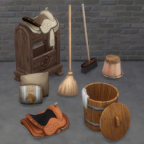 Ranch Living Clutter · Sims 4 CC Objects Sims 4 Cc Objects, Bucket Decor, Ranch Living, Saddle Stand, Ranches Living, West Home, Queen Dresses, Ranch Decor, Sims 4 Cc Furniture