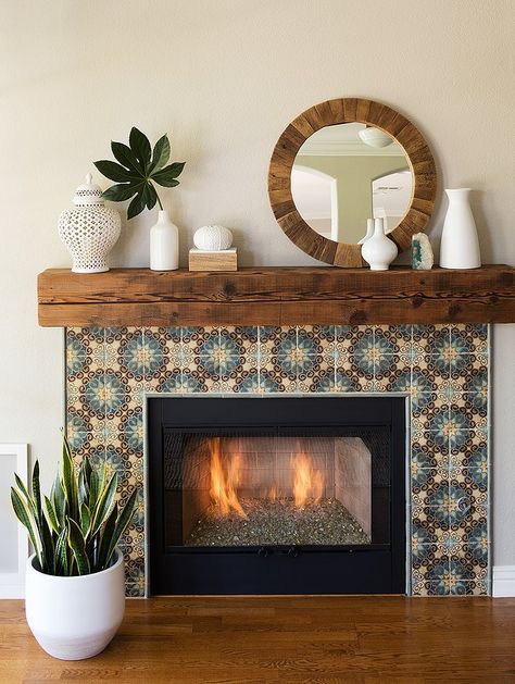 Fireplace Makeovers, Red Brick Fireplaces, Simple Fireplace, Wooden Fireplace, Fireplace Tile Surround, Brick Fireplace Makeover, Farmhouse Fireplace, Rustic Fireplaces, Corner Fireplace