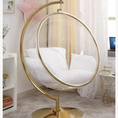 Swing Chair Bedroom, Room Swing, Glass Chair, Zimmer Diy, Hanging Chair With Stand, Chair For Bedroom, Iron Stand, Cute Bedroom Ideas, Dekorasi Kamar Tidur