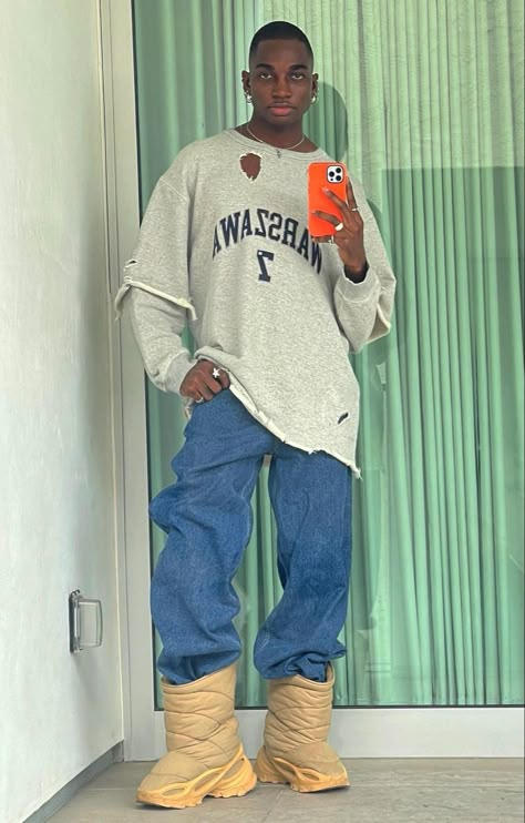 Yeezy Boots Outfit Men, Rickey Thompson, Dad Aesthetic, Kanye West Outfits, Cold Weather Fits, Boots Outfit Men, Yeezy Boots, Boot Outfits, Swag Outfits Men