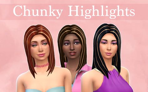 I was working on my early 2000s lookbook and realized I needed that ugly zebra-striped hair that was so popular at the beginning of the 21st century. It’s just a recolor of a basegame hair, but I... Sims 4 Chunky Highlights, 2000s Chunky Highlights, 2000 Hair, 2000s Hair, Sims 4 Cc Hair, Chunky Highlights, Tekken 7, Highlights Hair, Sims 4 Cc