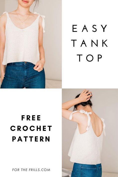 Crochet Singlet, Crochet Tank Top Free, Top With Tie Straps, Crochet Crop Top Pattern, Crochet Ladies Tops, Summer Tank Top, Crochet Tops Free Patterns, Diy Vetement, Crochet Summer Tops