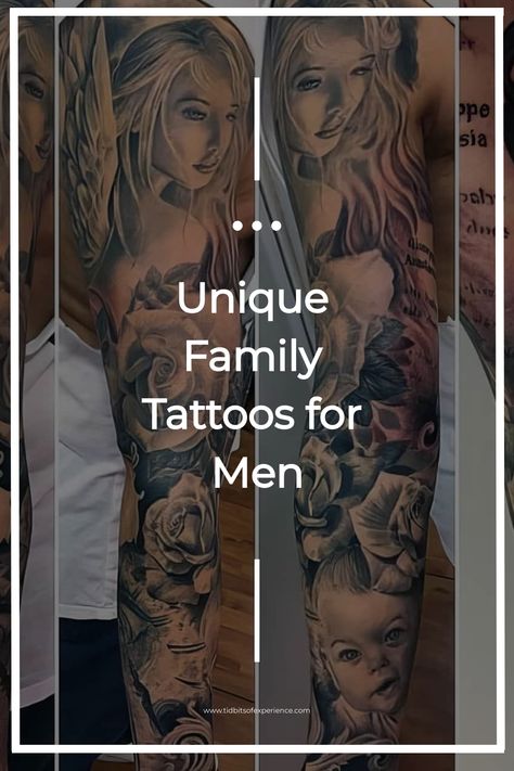 Looking for inspiration on family tattoos for men? Whether you're honoring your parents, siblings, or kids, we've got ideas that celebrate the bond between family members. From meaningful quotes to symbolic imagery, these tattoos are a beautiful way to showcase your love and connection. Explore unique designs that resonate with your personal story and capture the essence of family relationships. Let these tattoo ideas inspire you to create a permanent tribute to your loved ones that you'll cheri Mens Daughter Tattoo Ideas, Best Family Tattoos For Men, Uncle And Nephew Tattoos, Protect Family Tattoo, Unique Family Tattoos For Men, Parent Tattoos For Men, Family Tattoos For Men Sleeve, Skeleton Family Tattoo, Family Protector Tattoo For Men