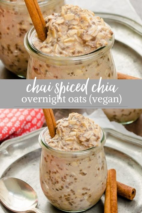 Overnight Oats With Almond Milk, Chai Overnight Oats, Creamy Overnight Oats, Chia Overnight, Chia Overnight Oats, Healthy Foods To Make, Vegan Overnight Oats, Oat Recipes Healthy, Spiced Chai