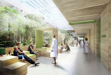 aarhus Designs Revolutionary Proton Therapy Center for Denmark,Courtesy of aarhus architects Healthcare Interior Design, Module Design, Therapy Center, Hospital Architecture, Healthcare Architecture, Hospital Interior, Innovation Centre, Hospital Interior Design, Hospital Design