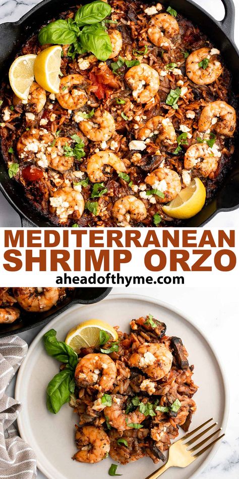 Mediterranean Shrimp Recipe, Shrimp And Orzo, Mediterranean Shrimp, Shrimp Orzo, Mediterranean Recipes Healthy, Mediterranean Diet Recipes Dinners, Seafood Entrees, Easy Mediterranean Diet Recipes, Orzo Recipes