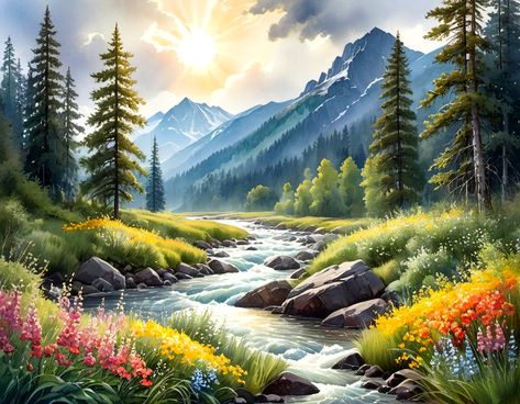 The image depicts a serene landscape with a crystal-clear lake surrounded by towering mountains and lush greenery. The water in the lake is so still t... -  #Art #artificial #intelligence Serene Landscape, Dark Images, Clear Lake, White Clouds, Lush Greenery, Environment Design, Landscape Painting, Art Toy, Picture Perfect