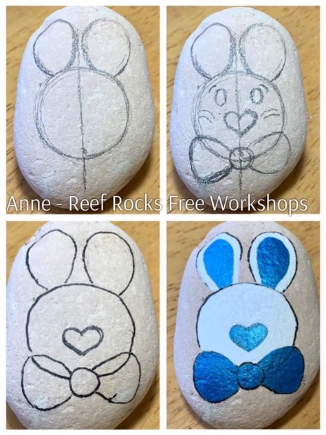 Easter Bunny Painted Rocks, Bunny Rock Painting, Easter Rock Painting Ideas, Creative Easter Eggs, Easter Paintings, Easter Arts And Crafts, Painted Rock Animals, Stone Art Painting, Happy Stones