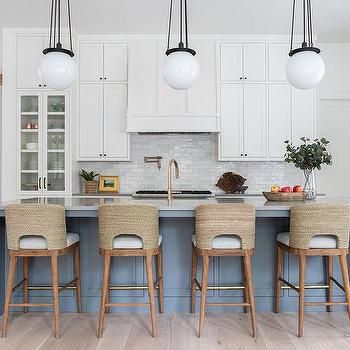 Dark Gray Oak Island with Pine Wood Floors - Transitional - Kitchen White Wood Paneling, Mid Century Modern Farmhouse, Kitchen Island Tops, Grey Kitchen Island, White Shaker Cabinets, Wall Cabinets, Gray Kitchen, Mid Century Modern Kitchen, Kitchen Hoods