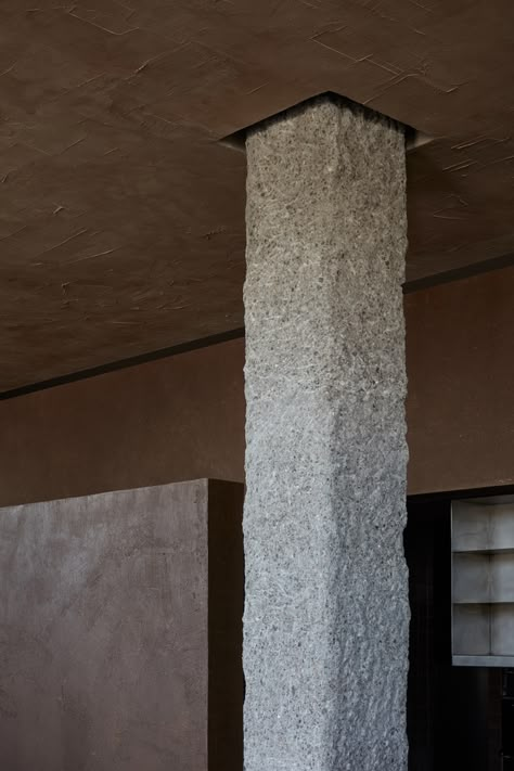 Gallery of Terra Cafe / BONE Studio - 8 Column Interior Design, Terracotta Floor Tiles, Concrete Column, Terracotta Floor, Column Design, Kitchen Display, Clay Wall, Terracotta Tiles, Architecture Details