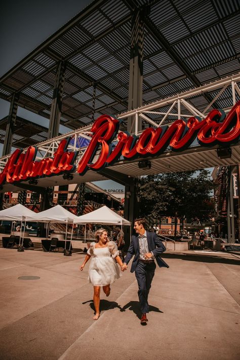 Baseball Stadium Engagement Photos, Stadium Engagement Photos, Engagement Photos Baseball, Sports Engagement Photos, Baseball Engagement Photos, Baseball Engagement, Sports Photoshoot, Braves Game, Engagement Session Ideas