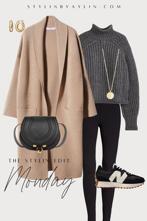 Autumn Winter Outfits Women, Coatagin Outfit, Camel Coat Outfit, Winter Mode Outfits, Look Legging, Beige Coat, Weekly Outfits, Knitted Coat, Casual Work Outfits