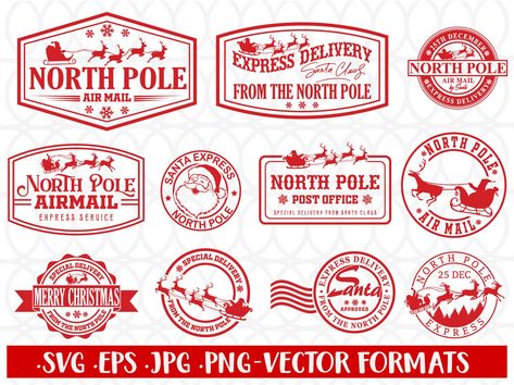 Free Christmas Printables Vintage, Christmas Postage Stamps, Merry Mail, Santa Stamp, Santa Mail, Santa Claus Svg, Santa Express, Christmas Mail, Santa Svg