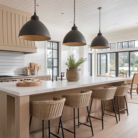 8+ Modern Coastal Kitchen Ideas to Inspire Your Next Remodel • 333+ Images • [ArtFacade] Mid Century Coastal Kitchen, Industrial Coastal Kitchen, Modern Coastal Kitchens, Contemporary Coastal Kitchen, Modern Coastal Kitchen Ideas, Kitchen With Different Color Island, Modern Beach Kitchen, Modern Coastal Kitchen Design, Coastal Contemporary Kitchen