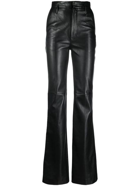 Saint Laurent Leather Pants, Designer Trousers Women, Assassin Clothing, Saint Laurent Outfit, Leather Bootcut Pants, Saint Laurent Pants, Pants Png, Black Leather Trousers, Clothing Png