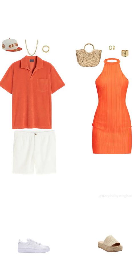 Matching Couple Vacay Outfits, Couple Outfits Matching Classy Summer, Miami Couple Outfits, Cordinate Outfit Couples, Couple Outfits Coordinating, Matching Cruise Outfits For Couples, His And Hers Vacation Outfits, Matching Couple Cruise Outfits, Couple Outfit Ideas Summer