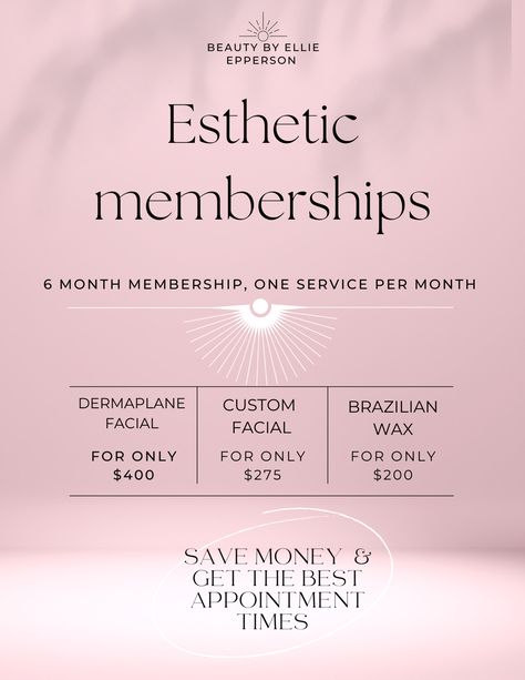 Spa Membership Ideas, Facial Specials Ideas, Esthetician Logo Design Ideas, Facial Names Ideas, Facial Membership, Esthetician Social Media Posts, Esthetician Names Ideas, Esthetics Photos, Spa Marketing Ideas