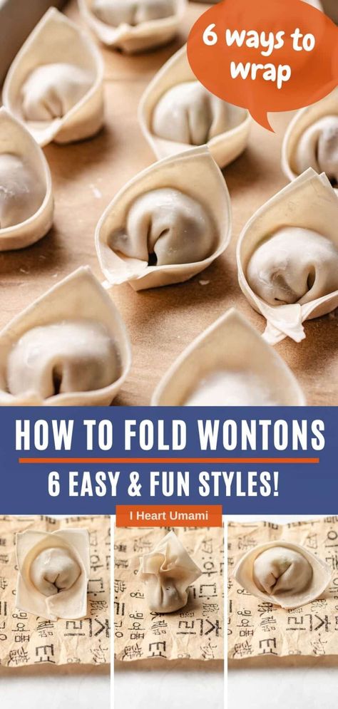 Learn how to fold wontons with square wonton wrappers for steaming, boiling, deep frying, pan searing, or soups with step-by-step photos. #wontons #foldwontons #wrapwontons #howtofoldwontons #wontonfolding Small Wonton Wrapper Recipes, Square Dumpling Fold, How To Fold Square Wonton Wrappers, How To Fold Wontons For Soup, Square Wonton Wrapper Folding, How To Cook Wonton Wrappers, How To Fold A Wonton, Wonton Folding Techniques, How To Fold Wonton Wrappers