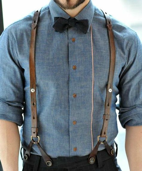 blue shirt/leather suspenders Man Neck Tattoo, Man Tattoo Ideas, Tattoos Man, Suspender Sets, Man Tattoos, Suspenders Casual, Bartender Outfit, Tattoo Man, Tie Outfit